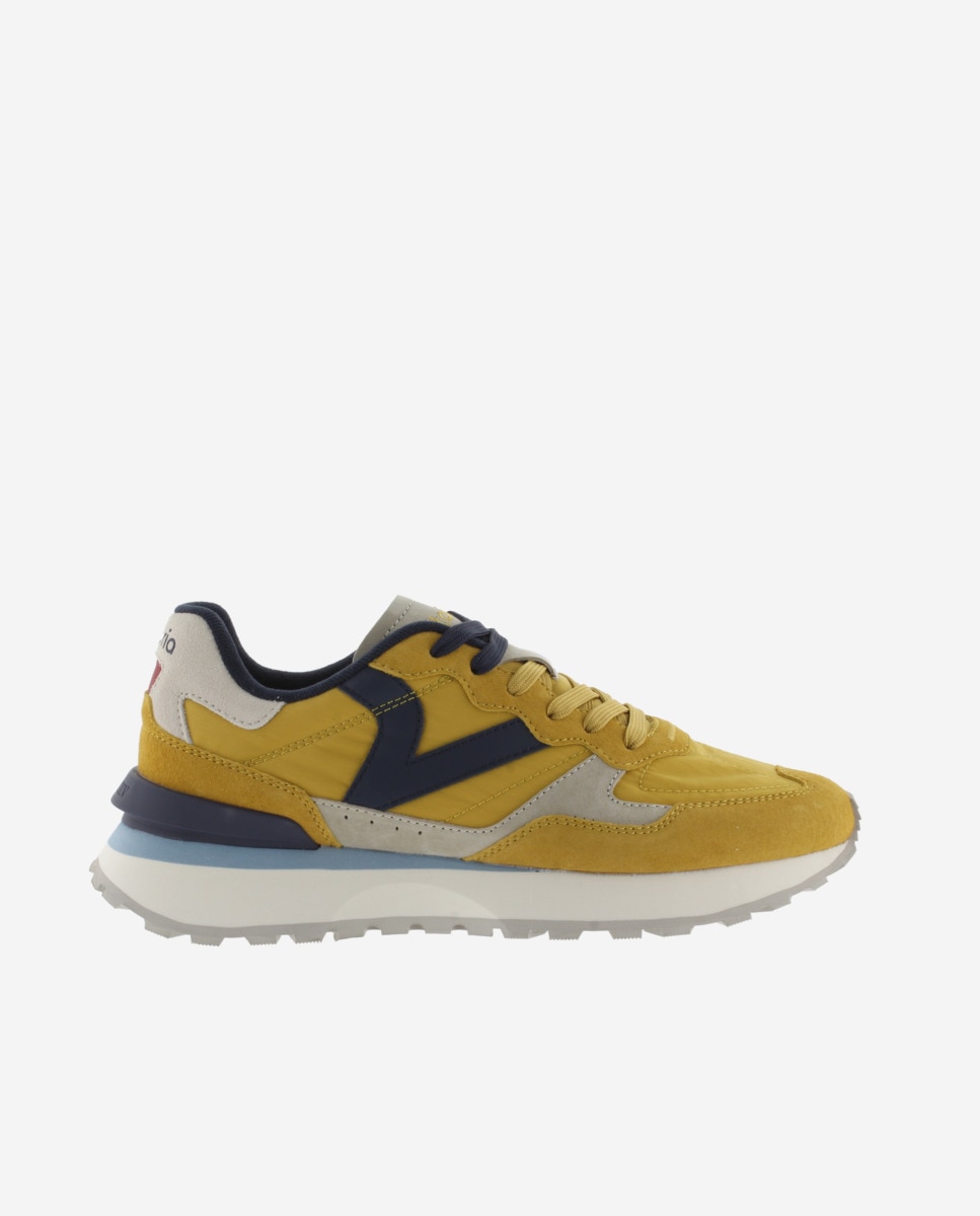 Sapatilhas Desportivas de Nylon com Peças de Camurça e Logotipo Retro Amarelo / Preto-1