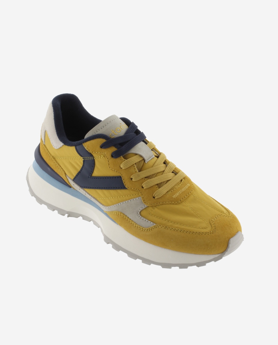 Sapatilhas Desportivas de Nylon com Peças de Camurça e Logotipo Retro Amarelo / Preto-2