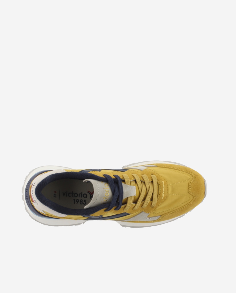 Sapatilhas Desportivas de Nylon com Peças de Camurça e Logotipo Retro Amarelo / Preto-4