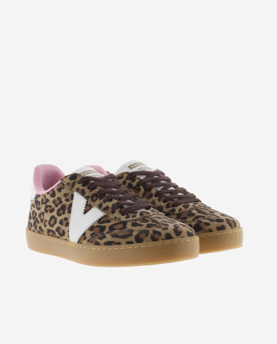 Sapatilhas Desportivas de Camurça Animal Print com Peças em Contraste e Sola Caramelo Estampado-5