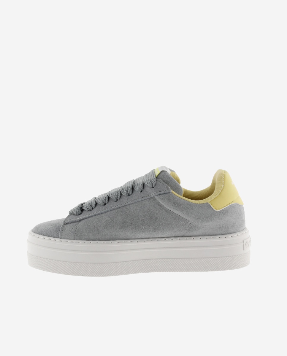 Sapatilhas Plataforma de Camurça com Peças em Contraste Cinzento / Amarelo-flúor-3