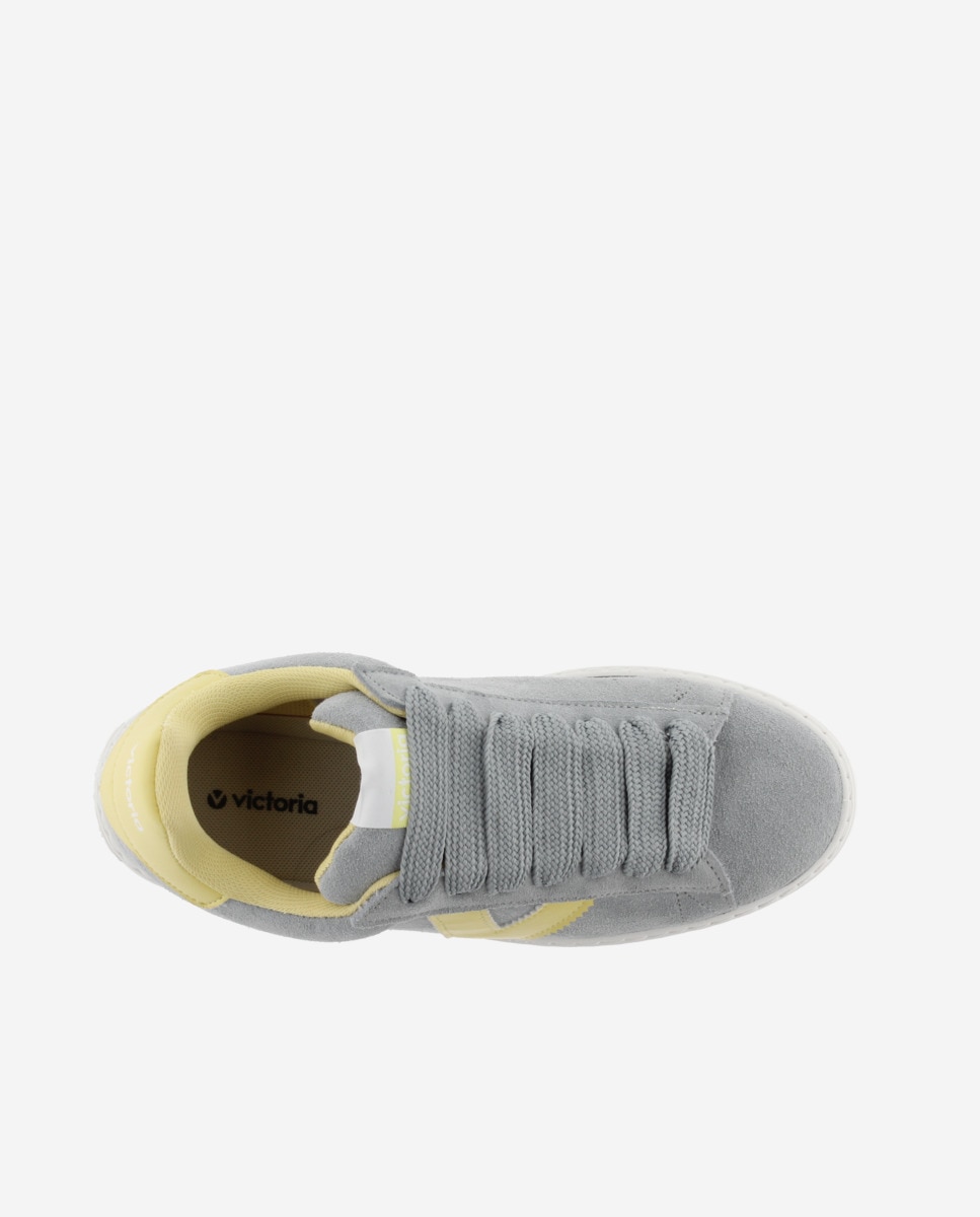 Sapatilhas Plataforma de Camurça com Peças em Contraste Cinzento / Amarelo-flúor-4