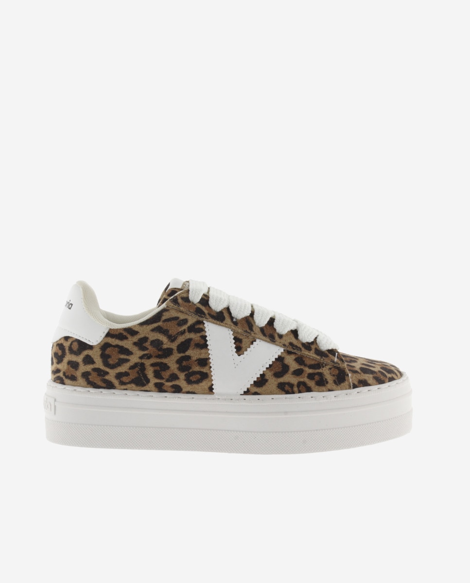 Sapatilhas de Camurça Leopardo com Plataforma e Peças em Contraste Estampado-1