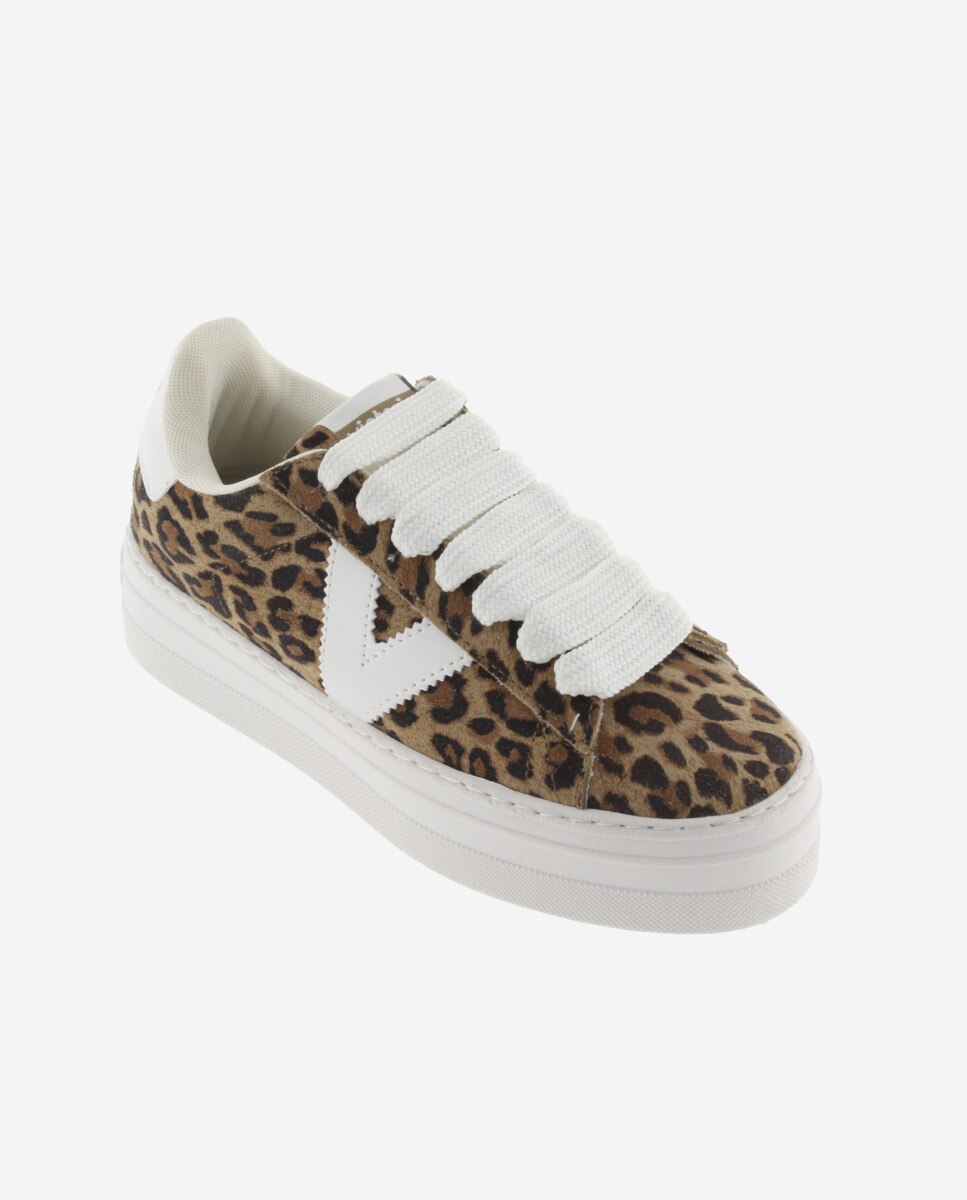 Sapatilhas de Camurça Leopardo com Plataforma e Peças em Contraste Estampado-2