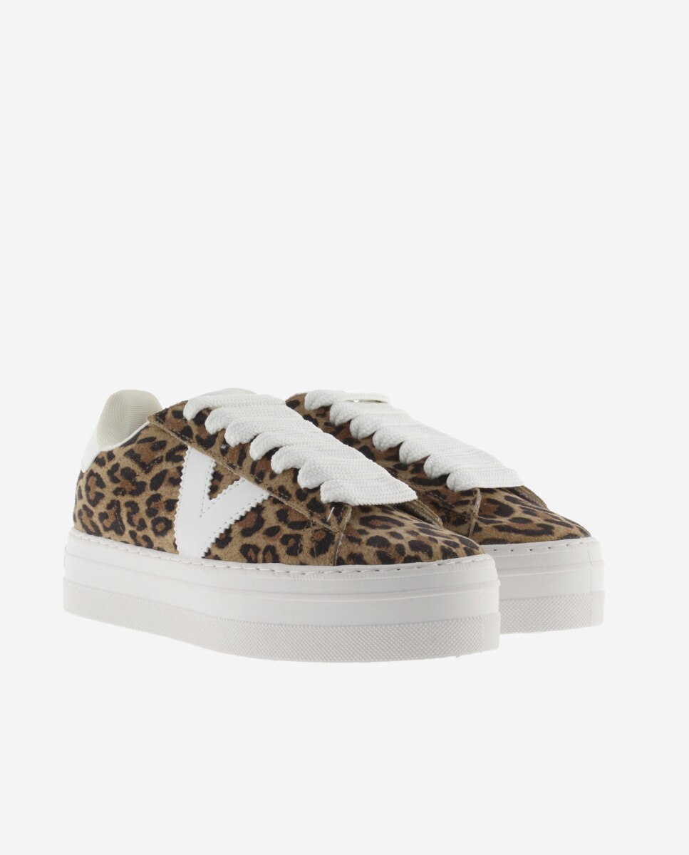 Sapatilhas de Camurça Leopardo com Plataforma e Peças em Contraste Estampado-5