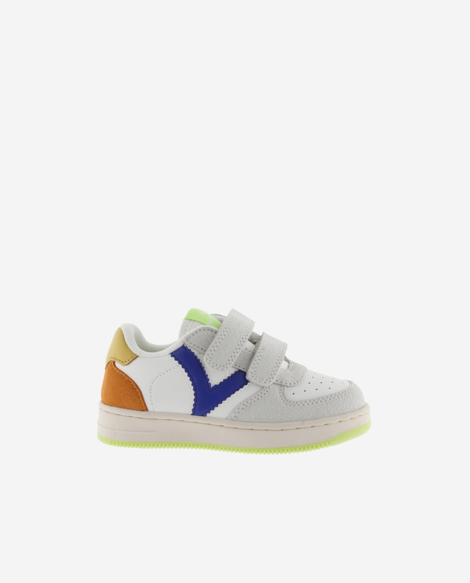 Sapatilhas Desportivas Infantil com Peças Coloridas e Camurça e Fecho Duplo Velcro Victoria Azul-1
