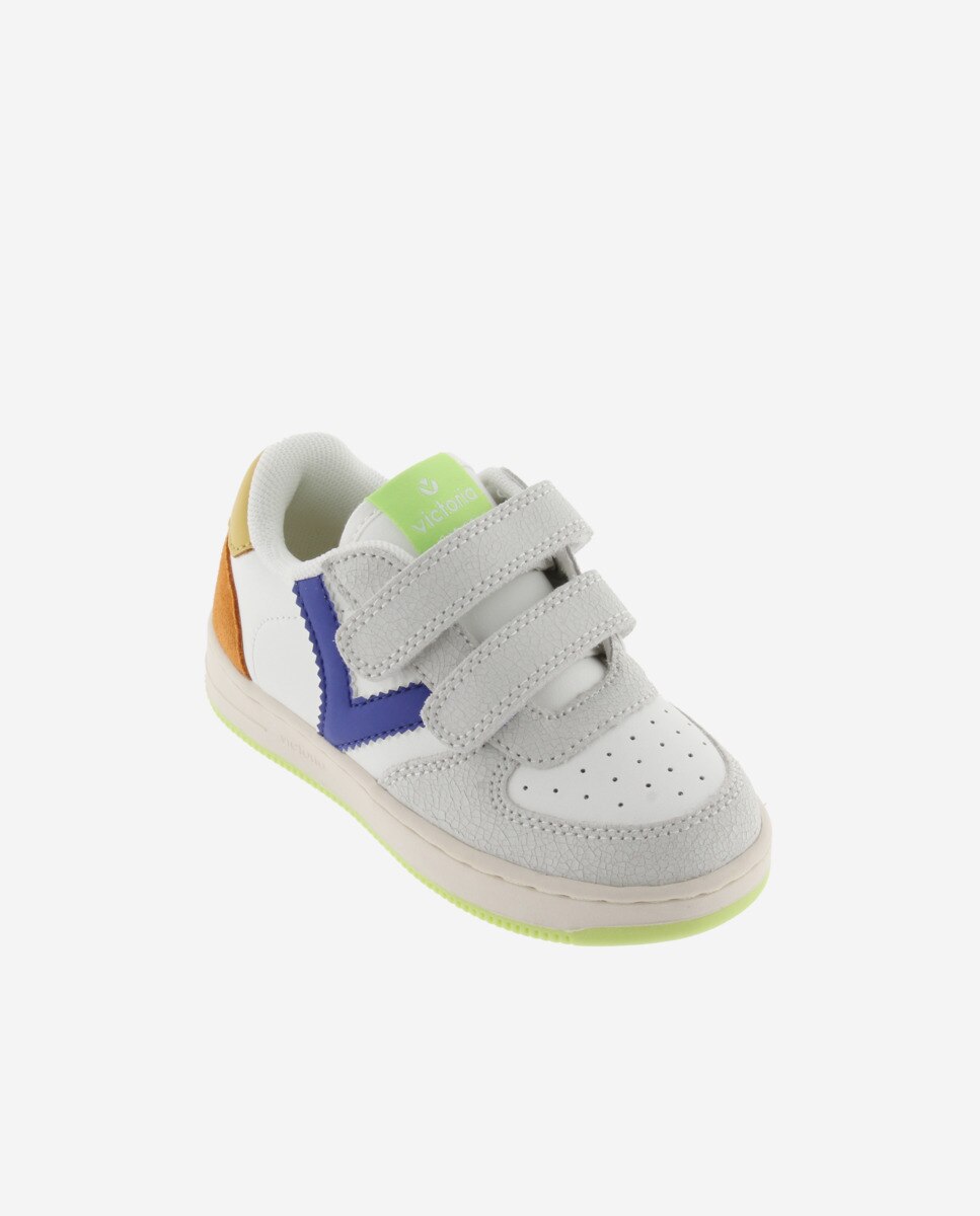 Sapatilhas Desportivas Infantil com Peças Coloridas e Camurça e Fecho Duplo Velcro Victoria Azul-2