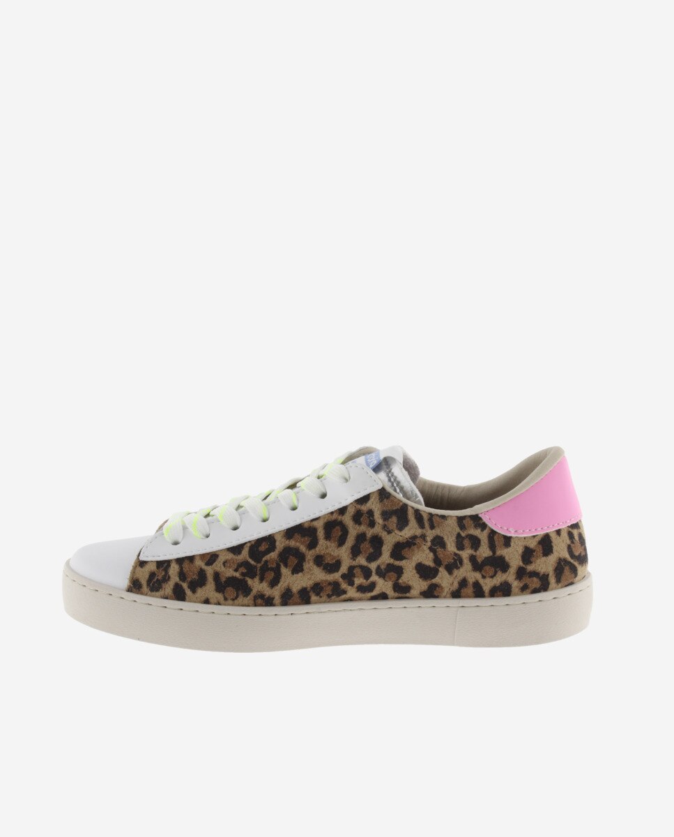 Sapatilhas Desportivas de Camurça Leopardo com Logotipo de Glitter e Detalhes Flúor Estampado-3