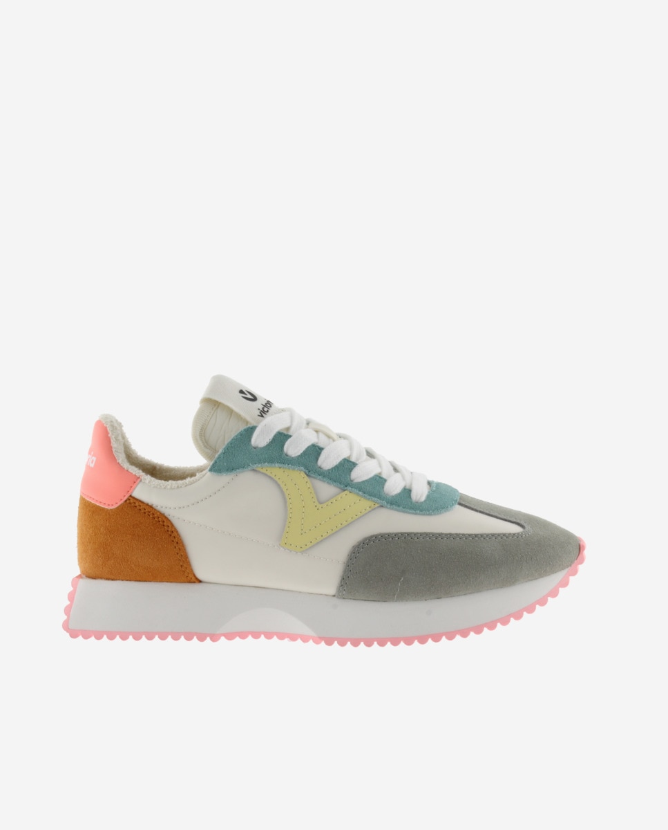 Sapatilhas Desportivas de Nylon com Peças Multicolor de Camurça e Sola em Serra Cru-1