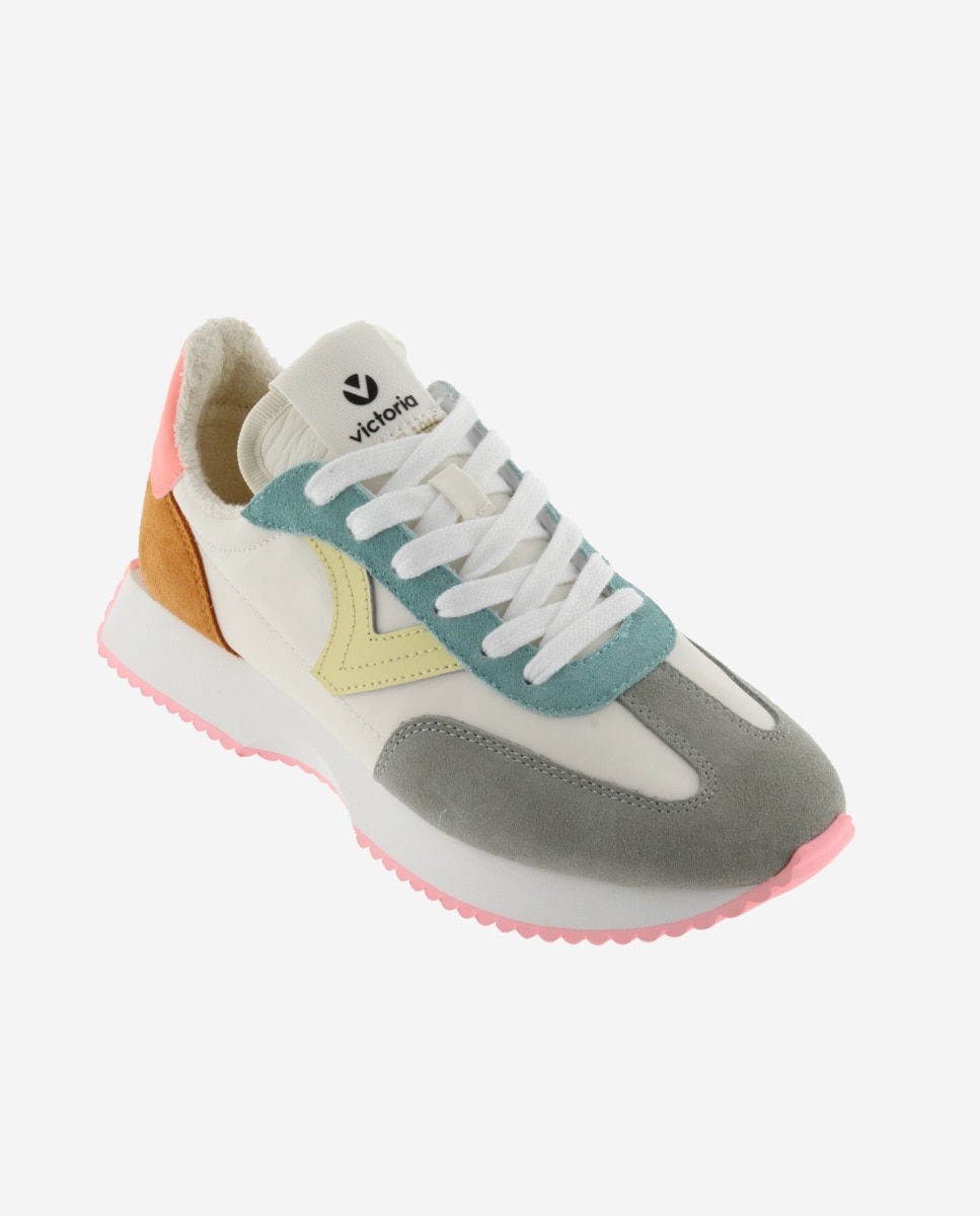 Sapatilhas Desportivas de Nylon com Peças Multicolor de Camurça e Sola em Serra Cru-2