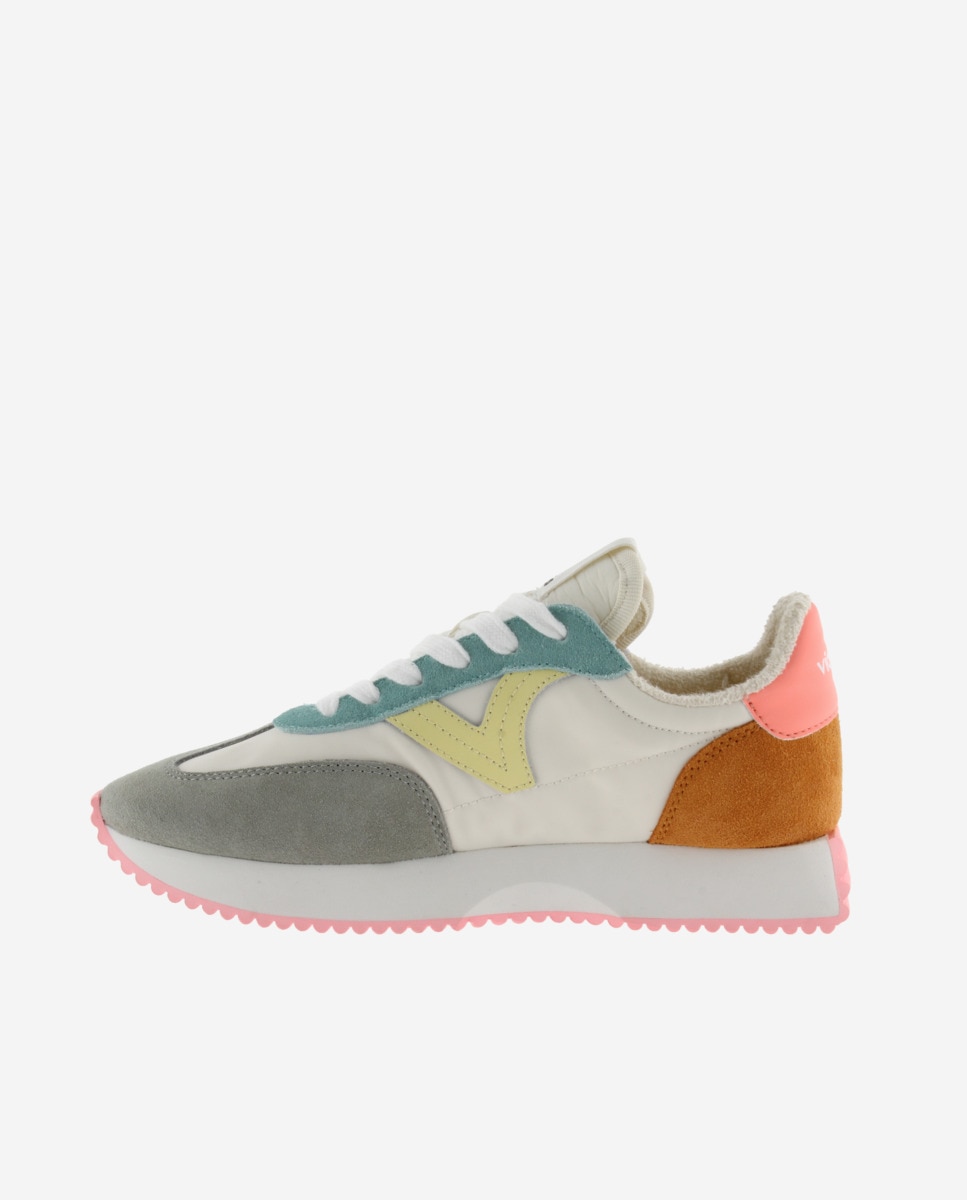Sapatilhas Desportivas de Nylon com Peças Multicolor de Camurça e Sola em Serra Cru-3