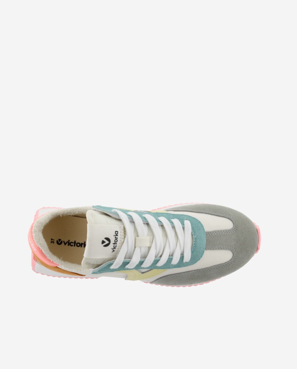 Sapatilhas Desportivas de Nylon com Peças Multicolor de Camurça e Sola em Serra Cru-4