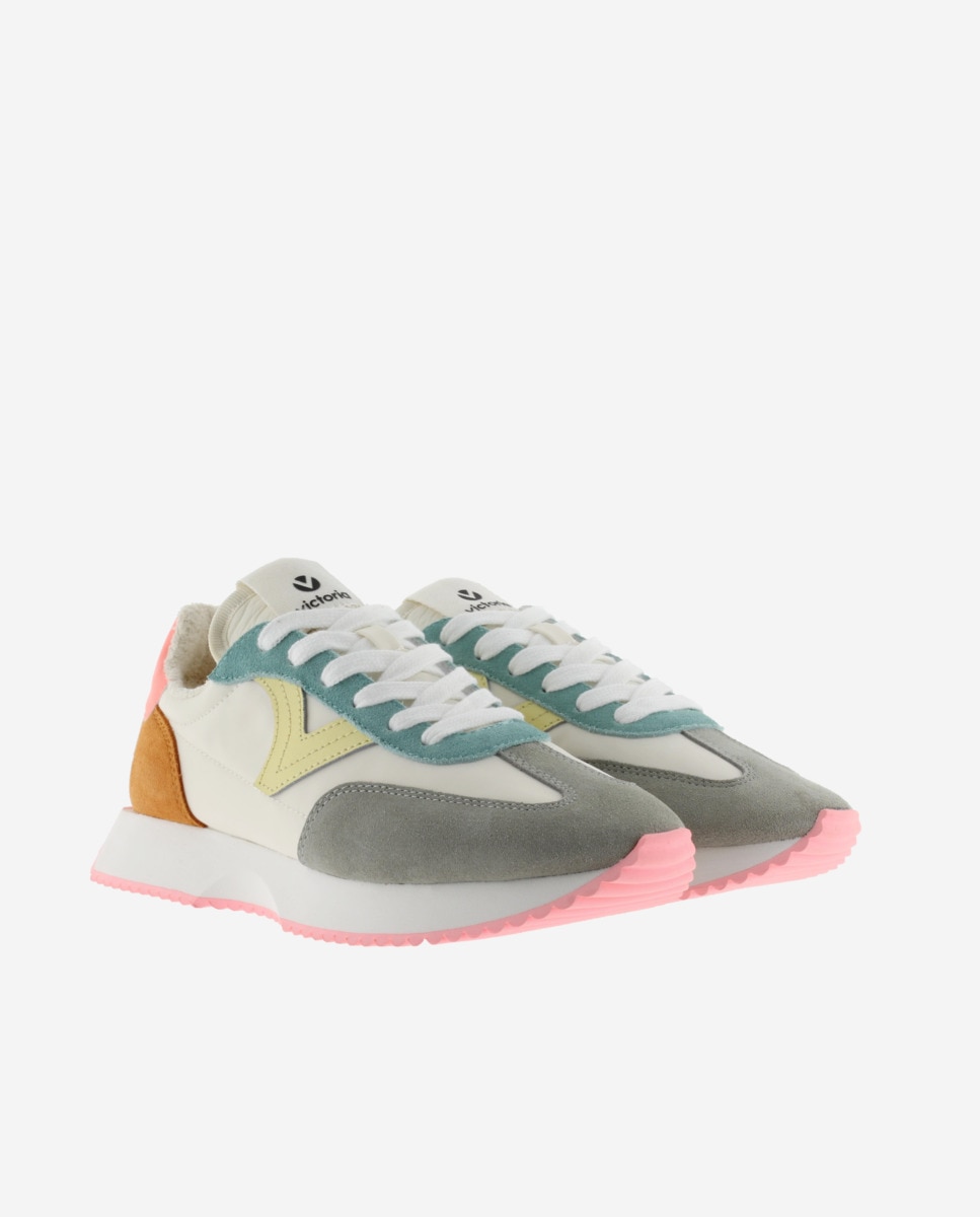 Sapatilhas Desportivas de Nylon com Peças Multicolor de Camurça e Sola em Serra Cru-5