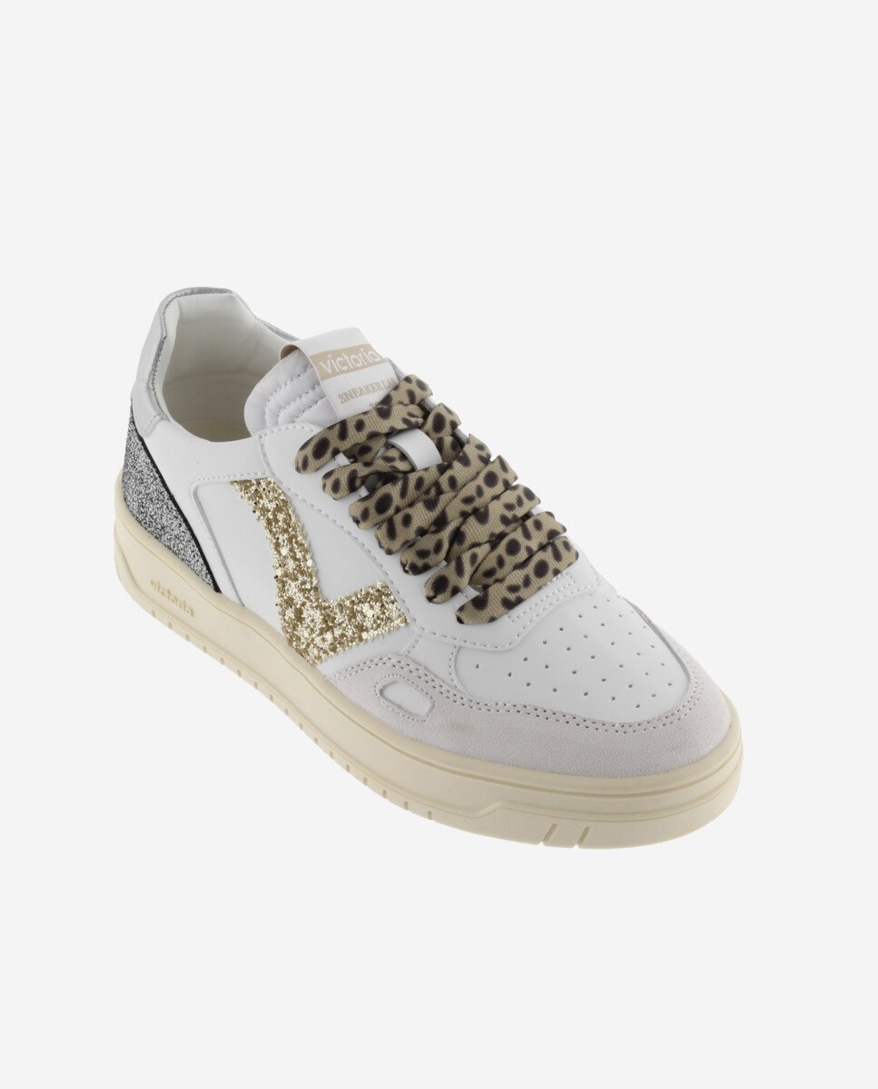 Sapatilhas Desportivas com Peças Metalizadas e Atacadores Animal Print Branco-2