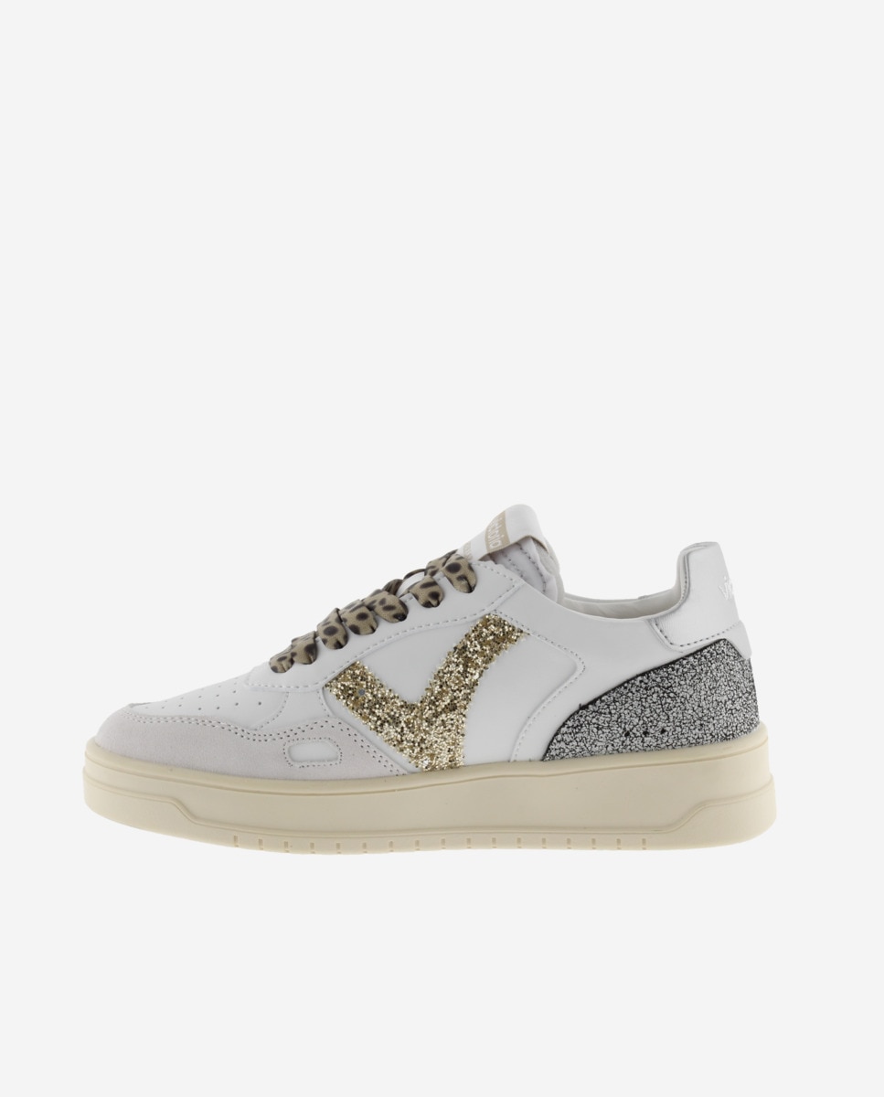 Sapatilhas Desportivas com Peças Metalizadas e Atacadores Animal Print Branco-3
