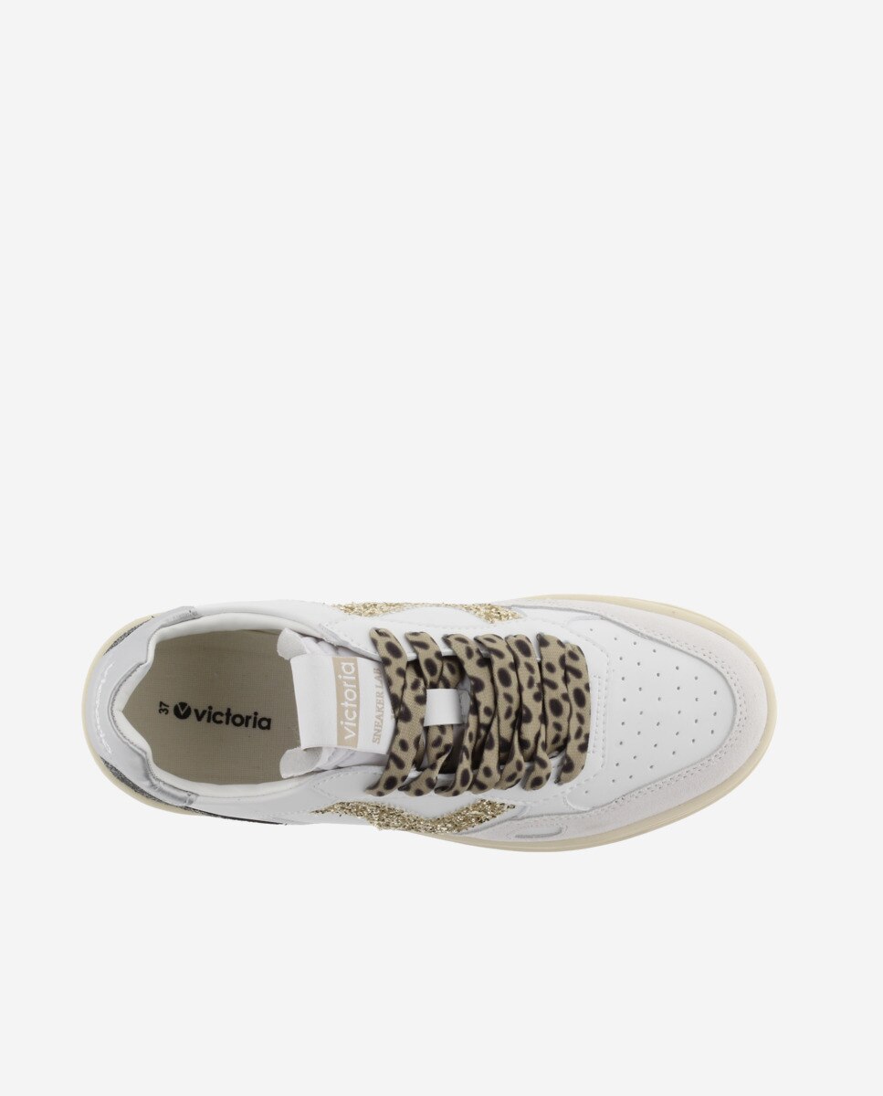 Sapatilhas Desportivas com Peças Metalizadas e Atacadores Animal Print Branco-4