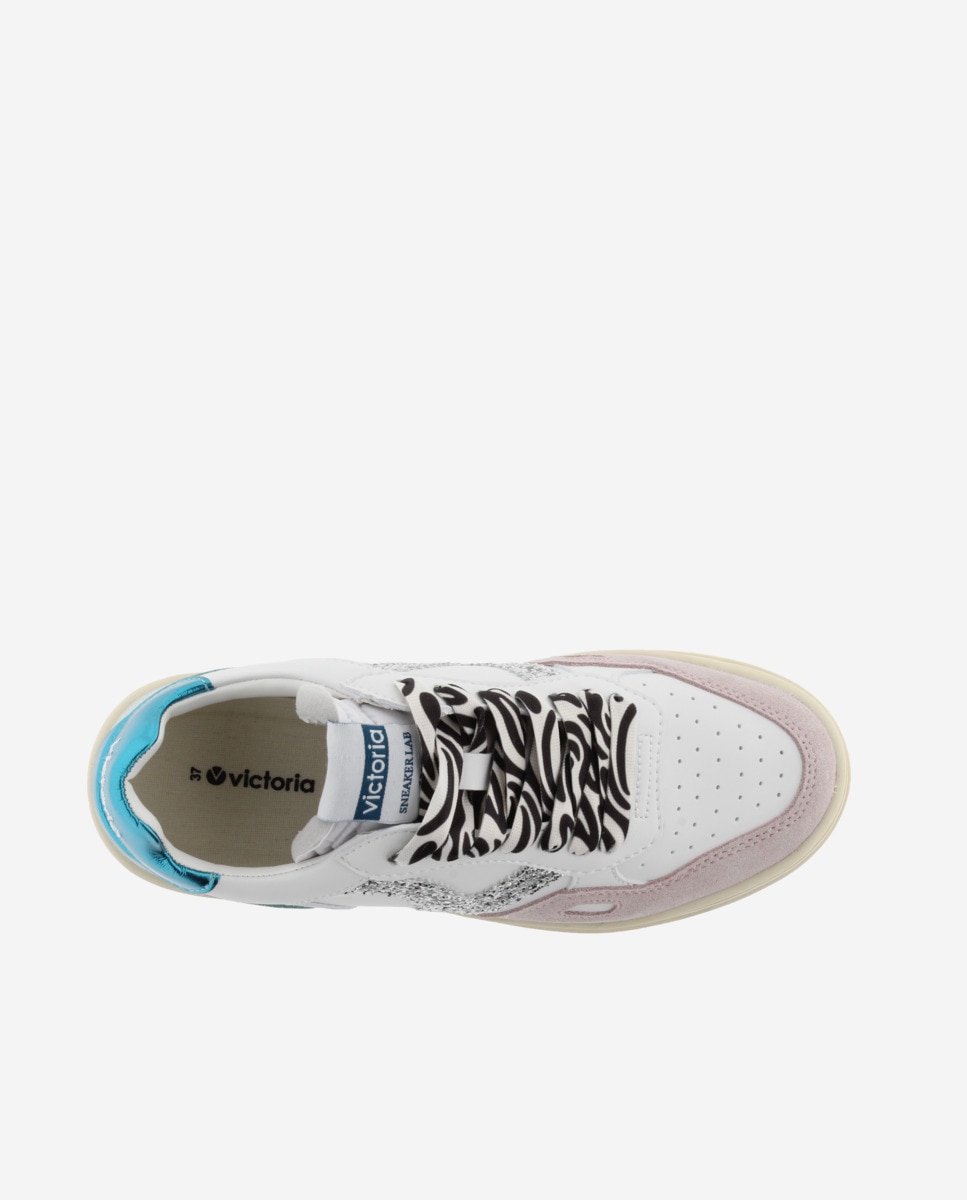 Sapatilhas Desportivas com Peças Metalizadas e Atacadores Animal Print Rosa-claro-4