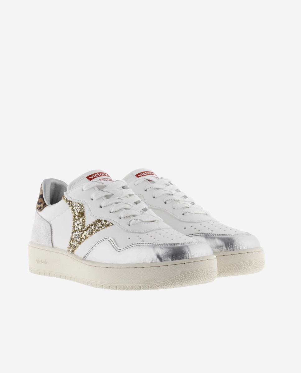 Sapatilhas Desportivas com Peças Metalizadas e Parte Posterior Animal Print Prata-5