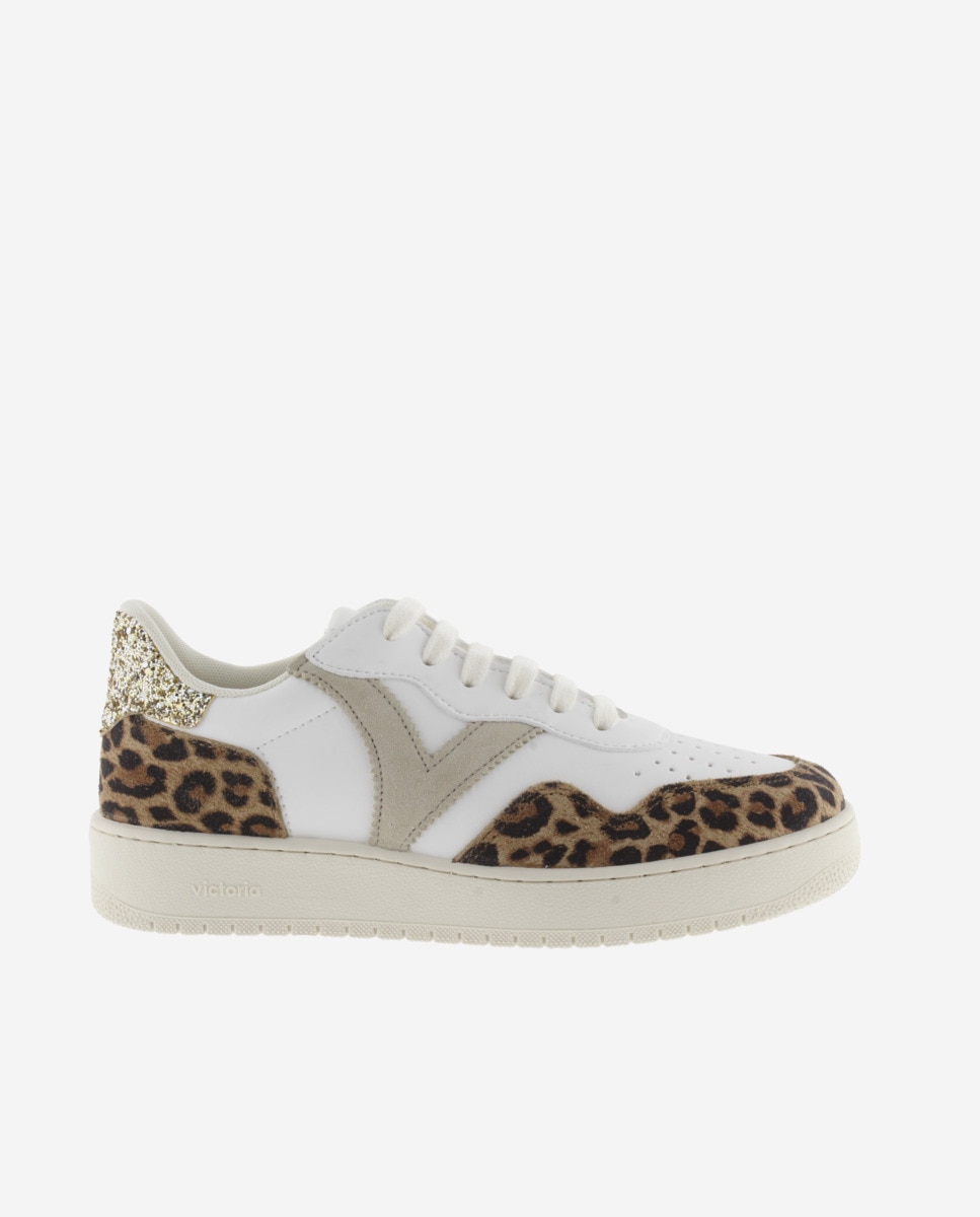 Sapatilhas Desportivas com Peças Leopardo e Parte Posterior de Glitter Branco / Verde-1