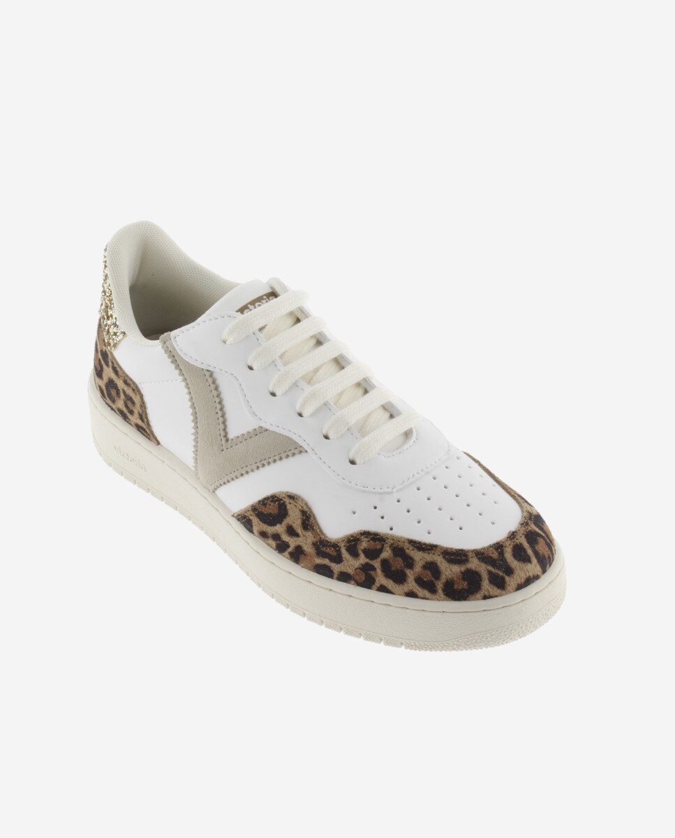 Sapatilhas Desportivas com Peças Leopardo e Parte Posterior de Glitter Branco / Verde-2