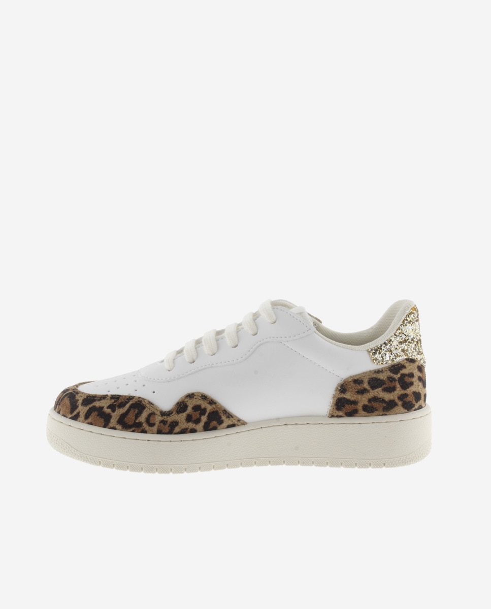 Sapatilhas Desportivas com Peças Leopardo e Parte Posterior de Glitter Branco / Verde-3