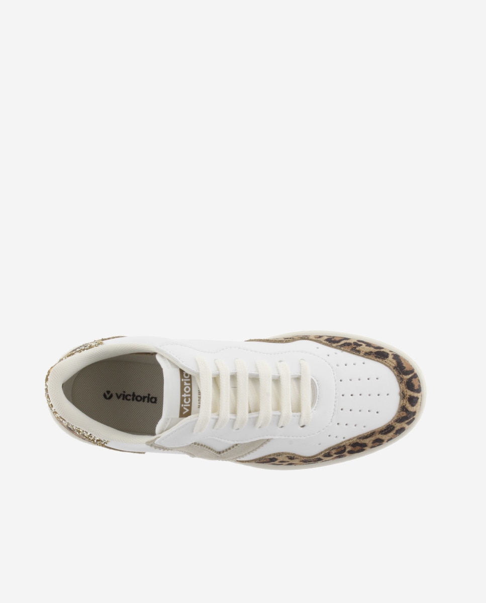 Sapatilhas Desportivas com Peças Leopardo e Parte Posterior de Glitter Branco / Verde-4