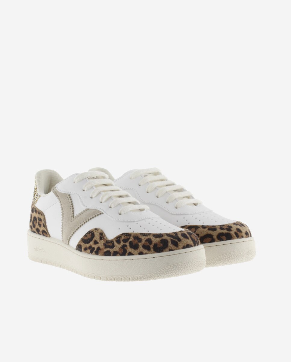 Sapatilhas Desportivas com Peças Leopardo e Parte Posterior de Glitter Branco / Verde-5