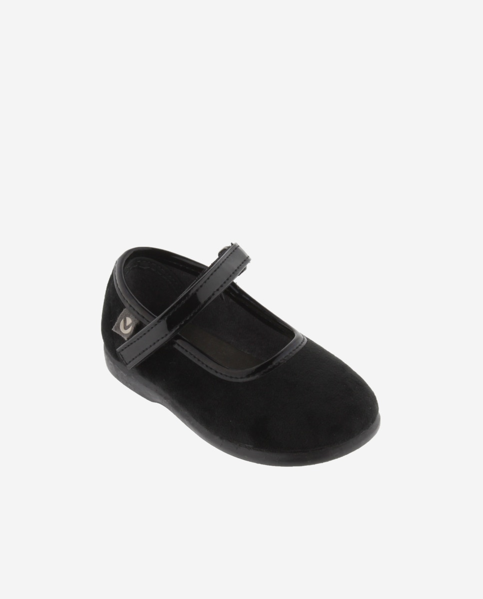 Bailarinas para Bebé de Veludo com Velcro e Sola Victoria Preto-2