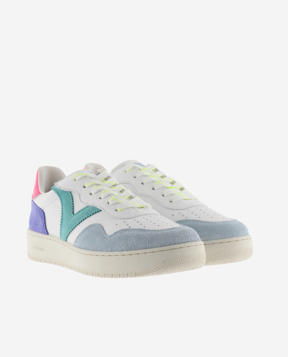 Sapatilhas Desportivas com Peças Multicolor de Camurça Azul-5