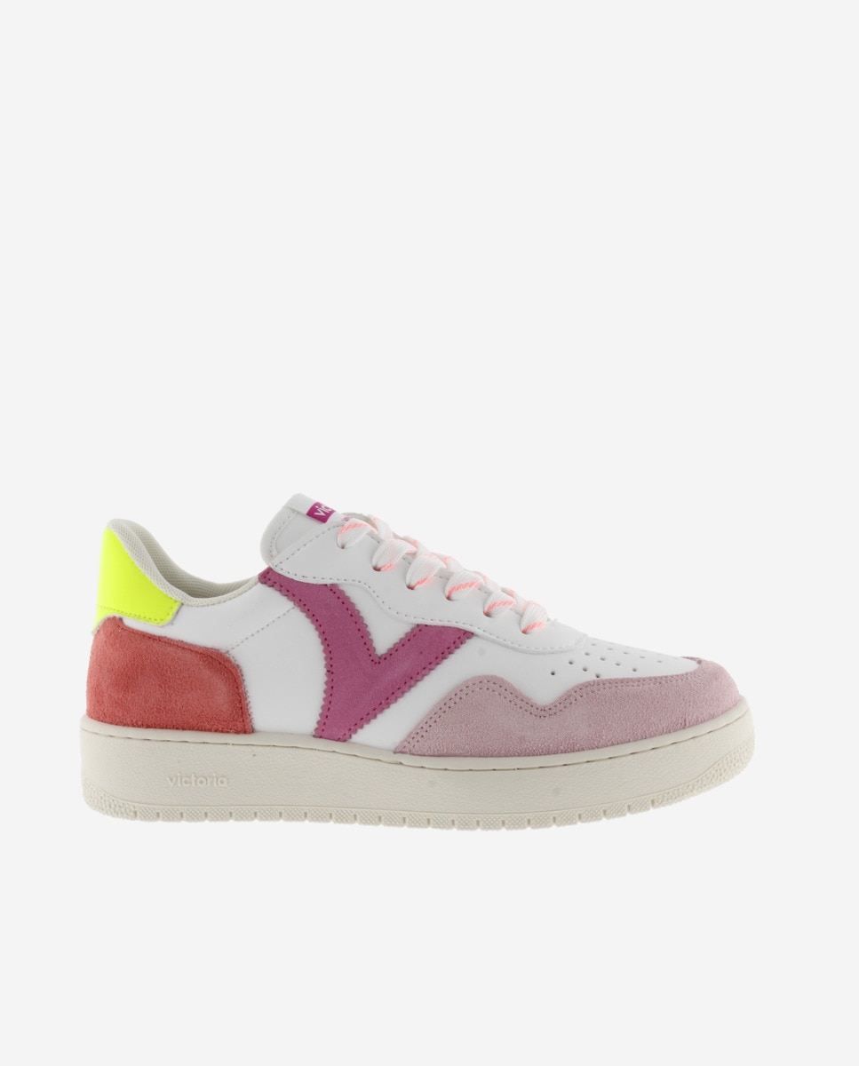 Sapatilhas Desportivas com Peças Multicolor de Camurça e Biqueira Perfurada Rosa / Branco-1