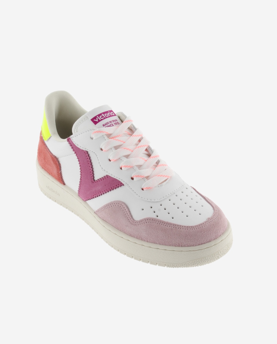 Sapatilhas Desportivas com Peças Multicolor de Camurça e Biqueira Perfurada Rosa / Branco-2