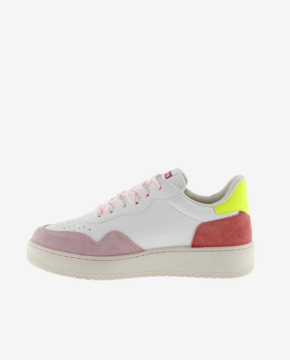 Sapatilhas Desportivas com Peças Multicolor de Camurça e Biqueira Perfurada Rosa / Branco-3