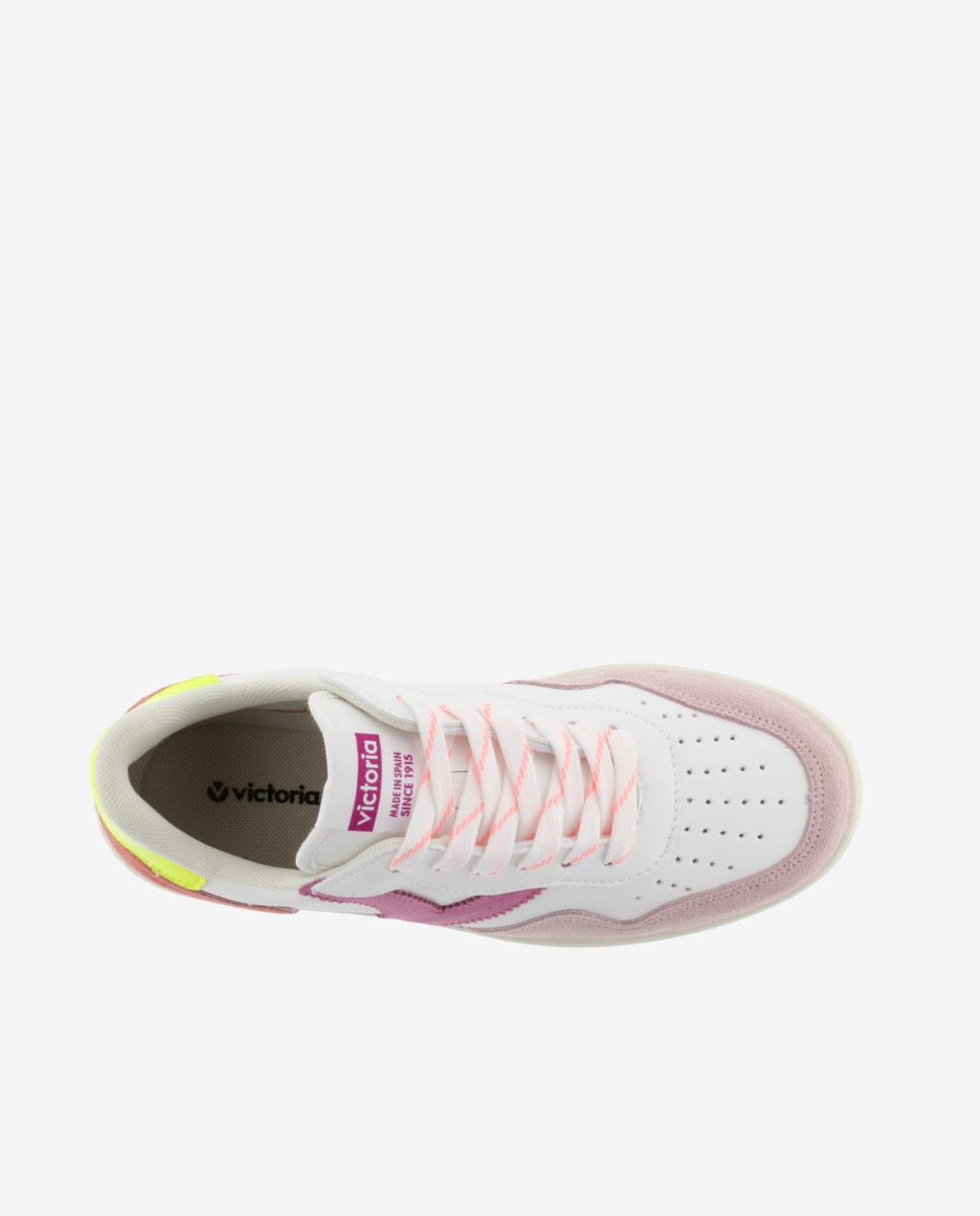 Sapatilhas Desportivas com Peças Multicolor de Camurça e Biqueira Perfurada Rosa / Branco-4