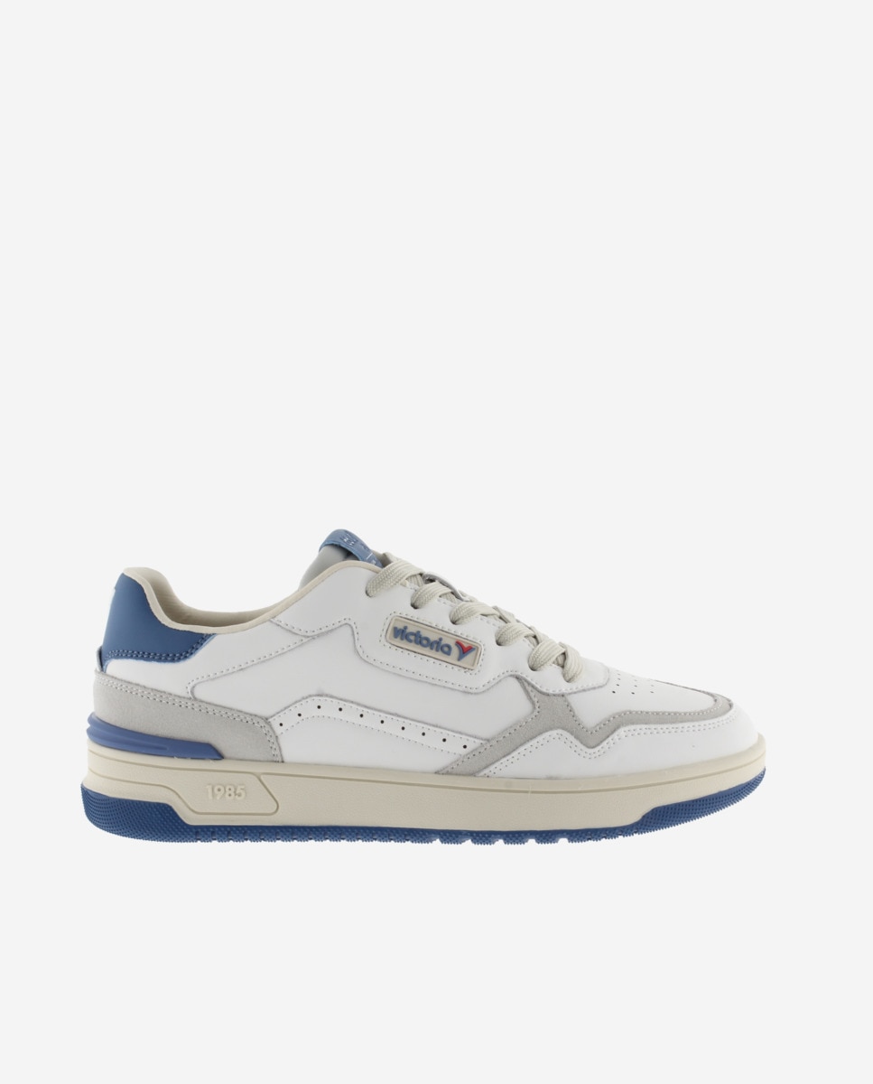 Desportivas de Pele com Peças Coloridas e Camurça Azul/Branco-1