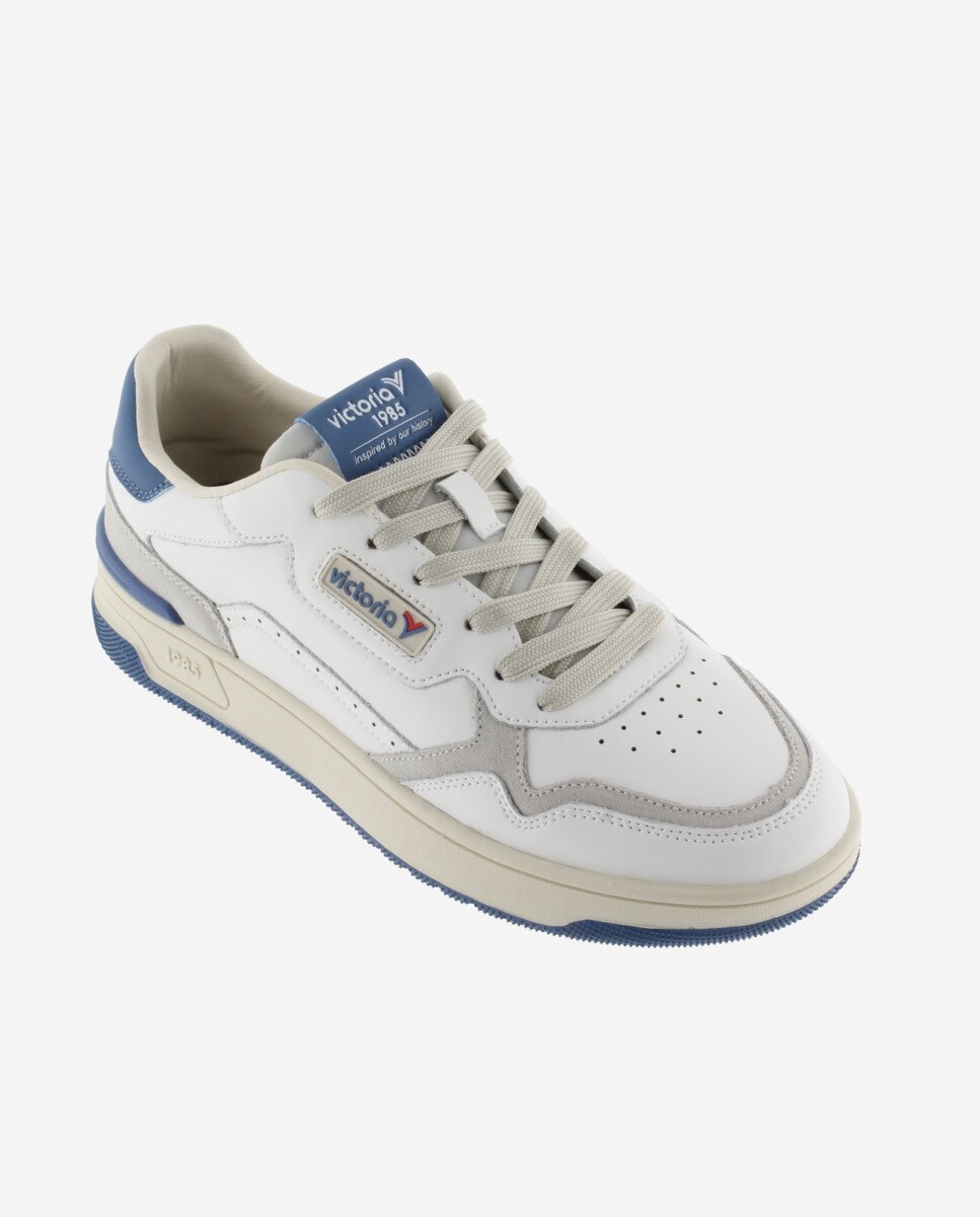 Desportivas de Pele com Peças Coloridas e Camurça Azul/Branco-2