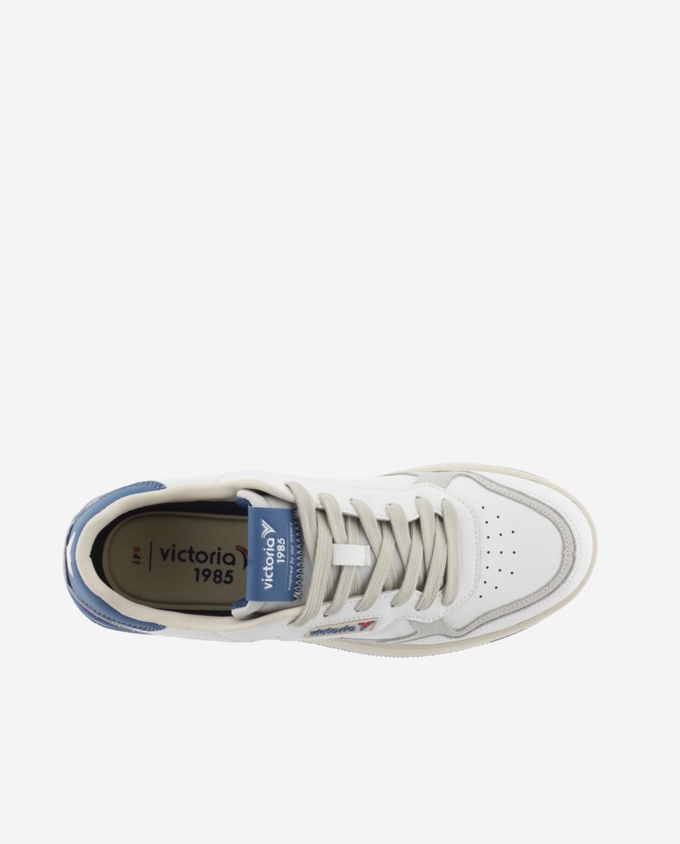 Desportivas de Pele com Peças Coloridas e Camurça Azul/Branco-4
