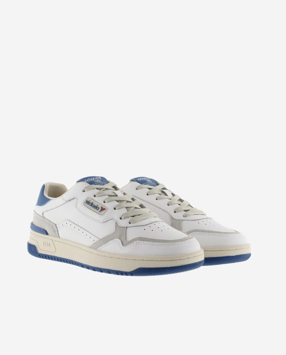 Desportivas de Pele com Peças Coloridas e Camurça Azul/Branco-5