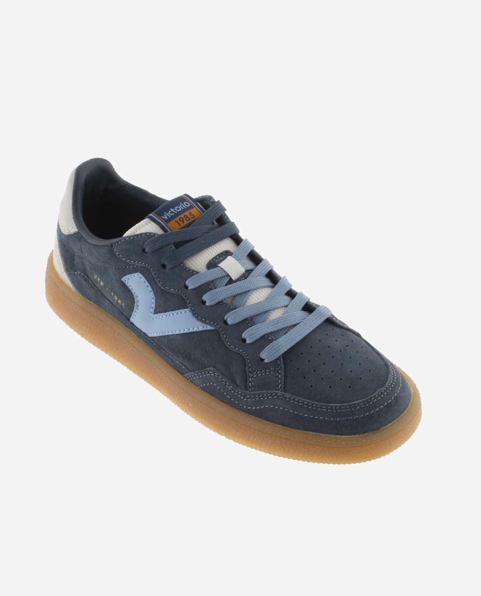 Desportivas de Camurça com Peças em Contraste e Sola Caramelo Azul-marinho-2