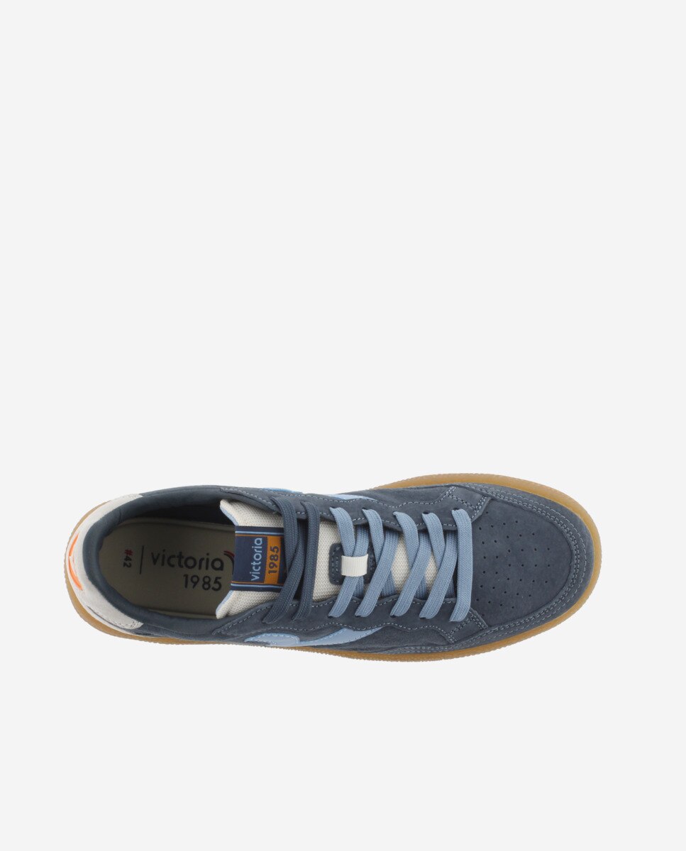 Desportivas de Camurça com Peças em Contraste e Sola Caramelo Azul-marinho-4