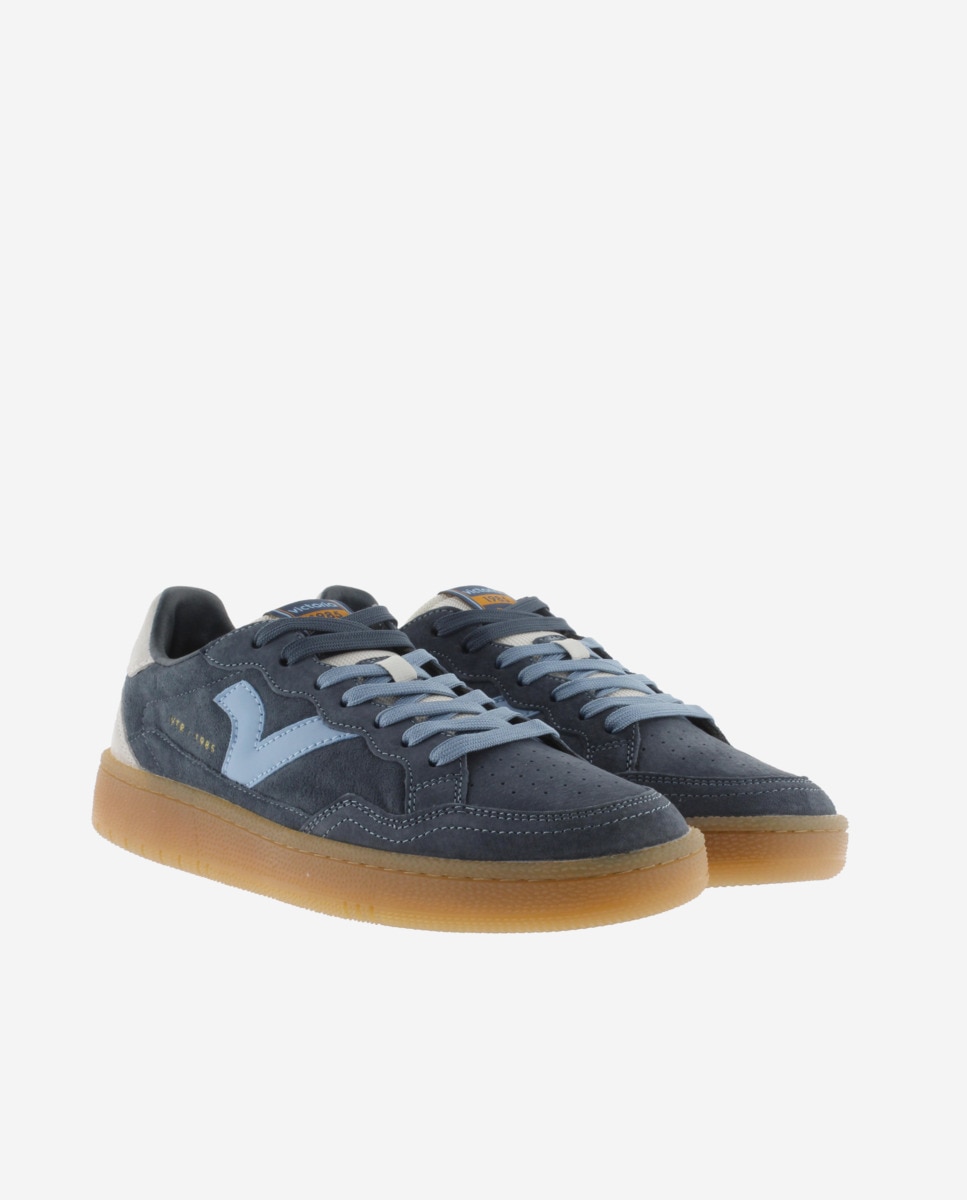 Desportivas de Camurça com Peças em Contraste e Sola Caramelo Azul-marinho-5