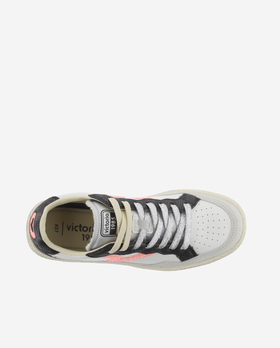 Sapatilhas Desportivas de Pele com Peças Metalizadas e Logotipo de Glitter Coral-4