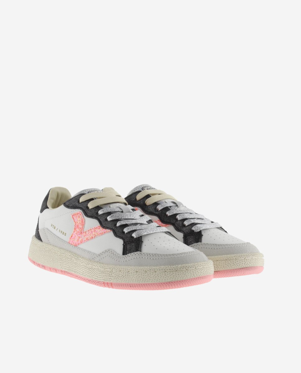 Sapatilhas Desportivas de Pele com Peças Metalizadas e Logotipo de Glitter Coral-5