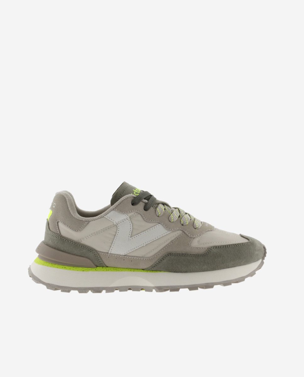 Desportivas de Nylon com Peças de Camurça Caqui-1