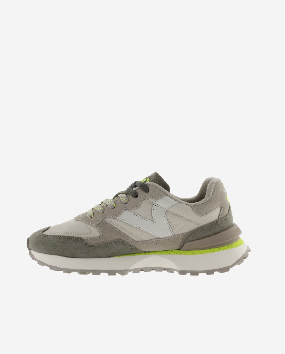 Desportivas de Nylon com Peças de Camurça Caqui-3
