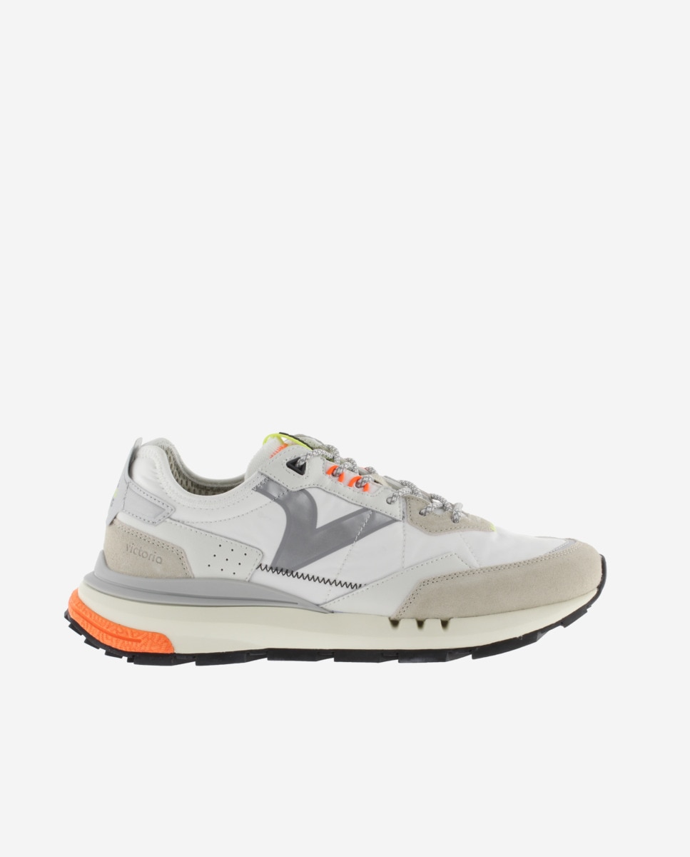 Desportivas de Nylon com Peças Coloridas e Camurça Branco / Laranja-1