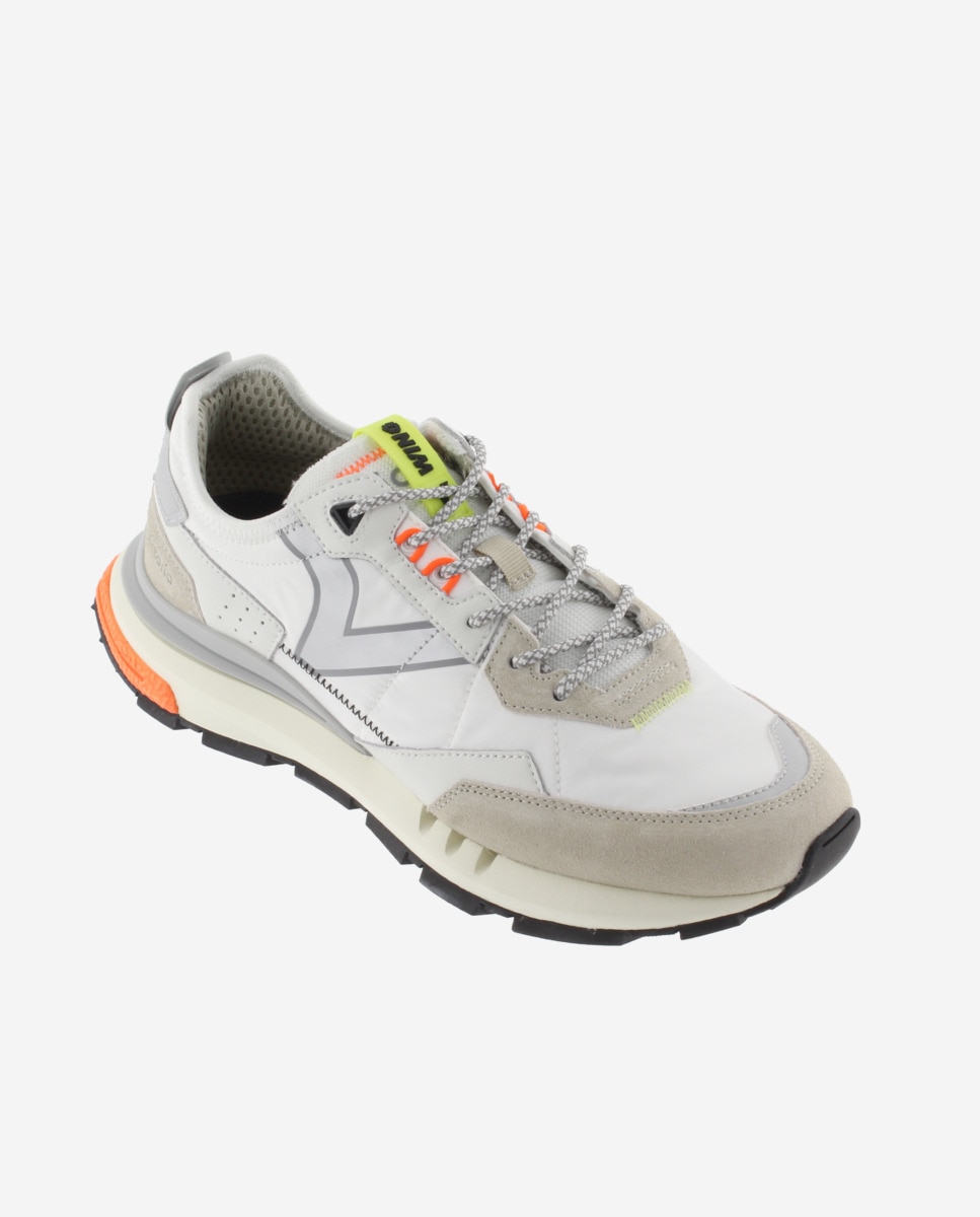 Desportivas de Nylon com Peças Coloridas e Camurça Branco / Laranja-2