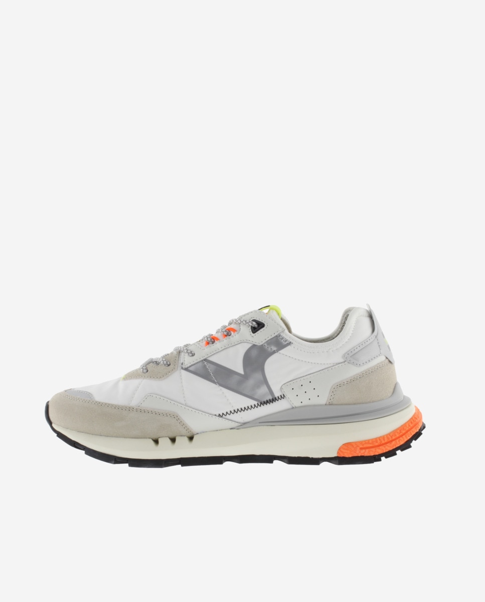 Desportivas de Nylon com Peças Coloridas e Camurça Branco / Laranja-3