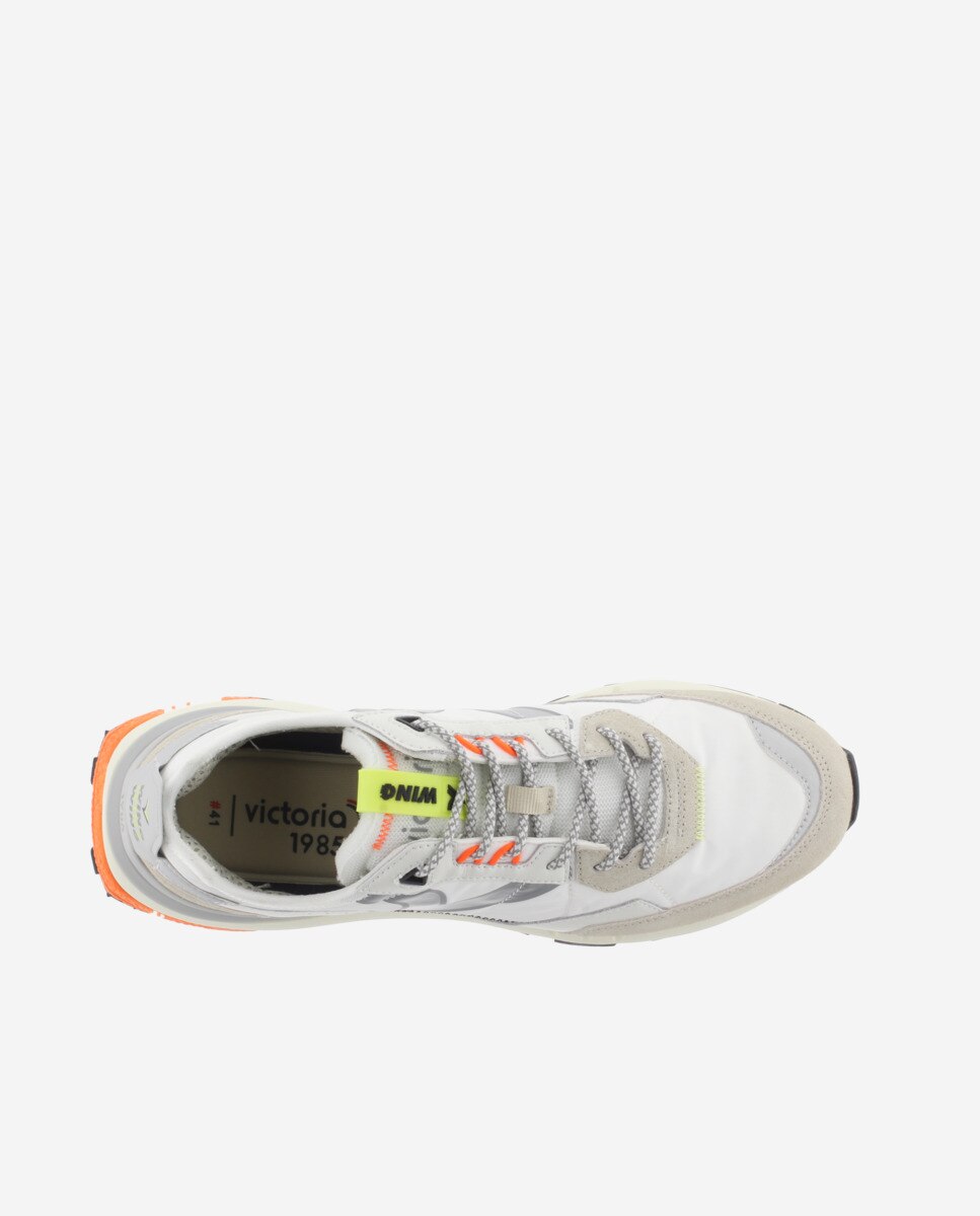 Desportivas de Nylon com Peças Coloridas e Camurça Branco / Laranja-4