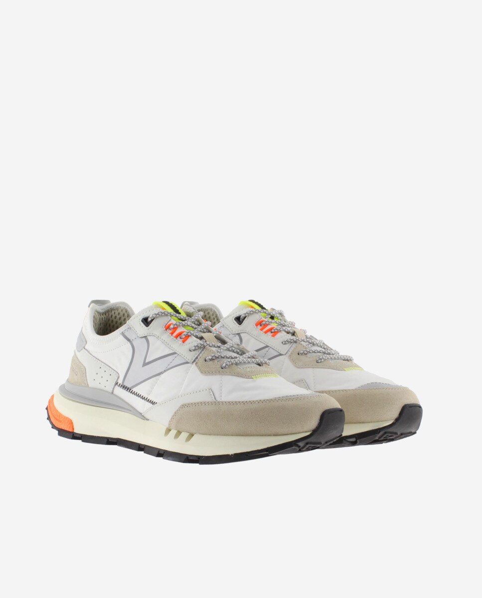 Desportivas de Nylon com Peças Coloridas e Camurça Branco / Laranja-5