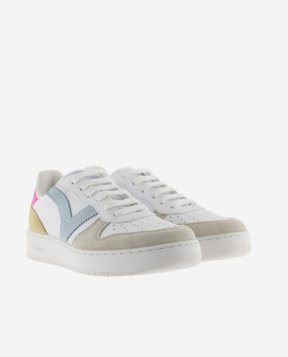 Sapatilhas Desportivas com Peças Multicolor de Camurça e Biqueira Perfurada Fúcsia-5